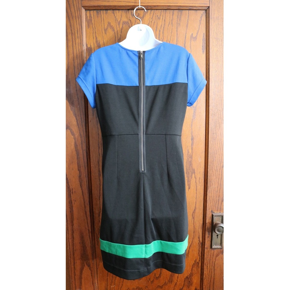 DKNYC Colorblock Sheath Dress Women Small Black Blue Green Short Sleeve Zip Back - Picture 2 of 13